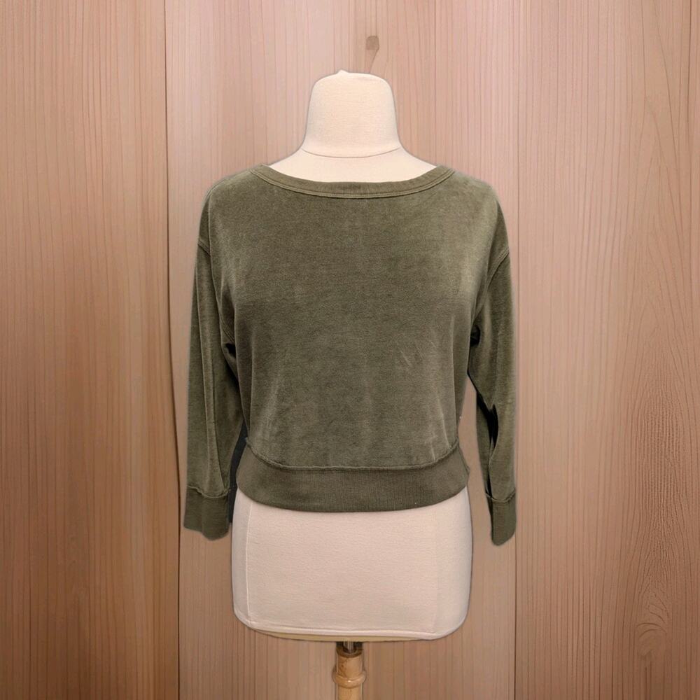 JoyLab Velour Cropped Sweatshirt Olive Green Size XS